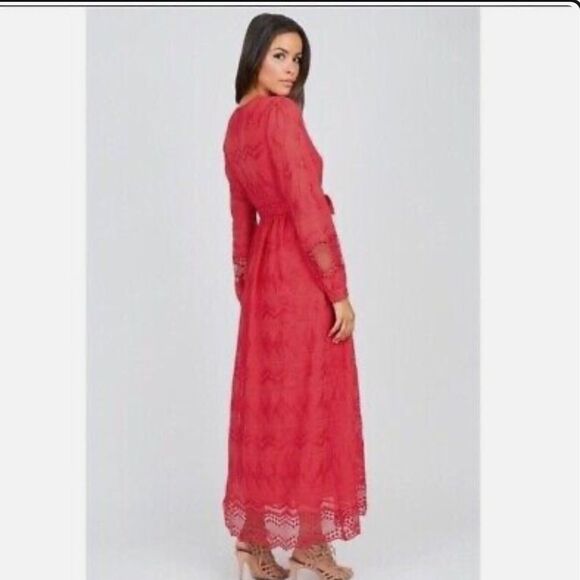 Olivia Culpo x Le Tote Red Long Sleeve Embroidered Maxi Dress Size L - Picture 6 of 10